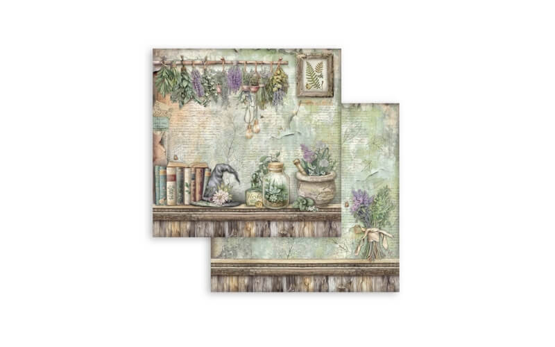Plakboekpapier 30x30 Herbarium Silvae Lavendel Stamperia