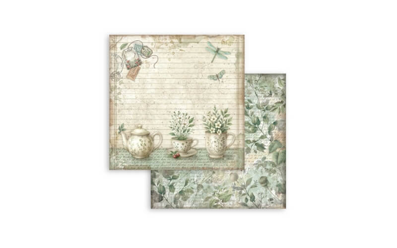 Plakboekpapier 30x30 Herbarium Silvae Theekopje Stamperia