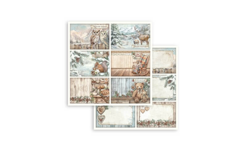 Plakboekpapier 30x30 Het Uilenhuis 6 Aanzichtkaarten Stamperia