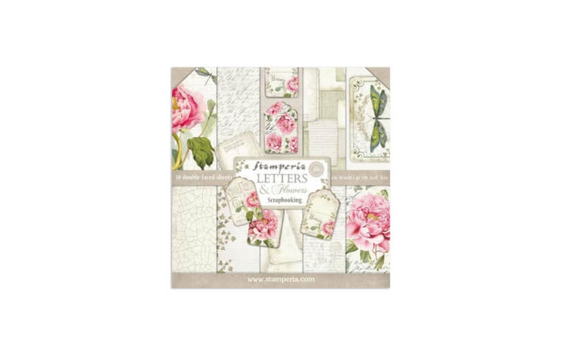 Plakboekpapier 30x30 Letters & Flowers Stamperia