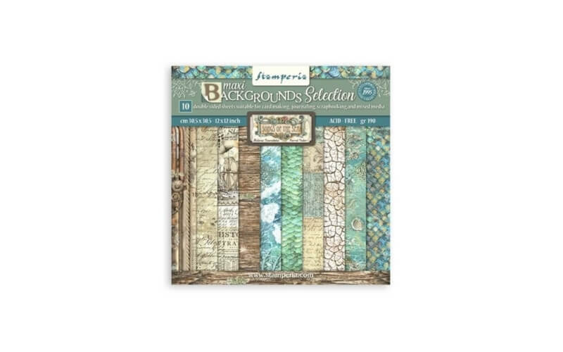 Plakboekpapier 30x30 Liedjes v.d Zee Achtergronden Stamperia