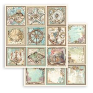 Plakboekpapier 30x30 Liedjes-van-de-Zee Tags Stamperia