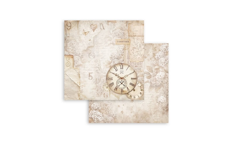 Plakboekpapier 30x30 Quiet Days Klok Stamperia