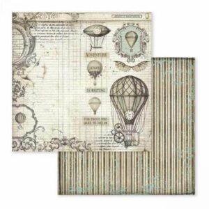 Plakboekpapier 30x30 Reizigers Luchtballon Stamperia