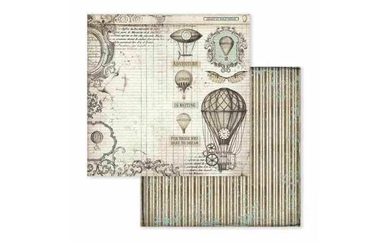 Plakboekpapier 30x30 Reizigers Luchtballon Stamperia