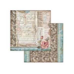 Plakboekpapier 30x30 Rozen en Muziek Stamperia