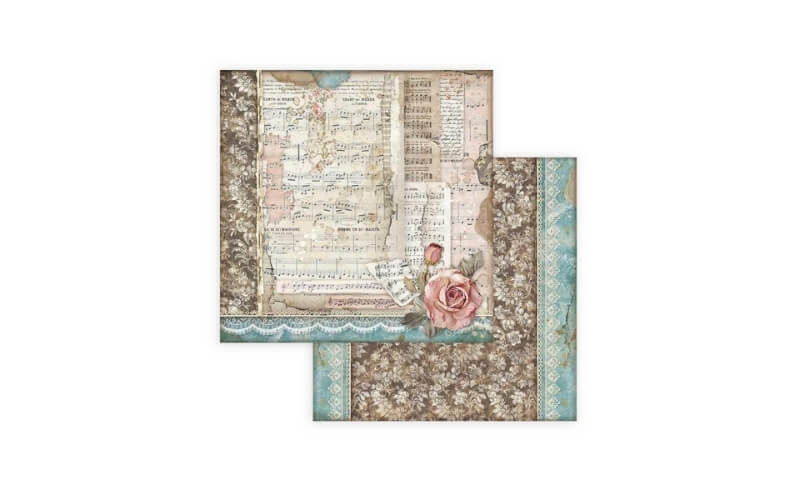 Plakboekpapier 30x30 Rozen en Muziek Stamperia