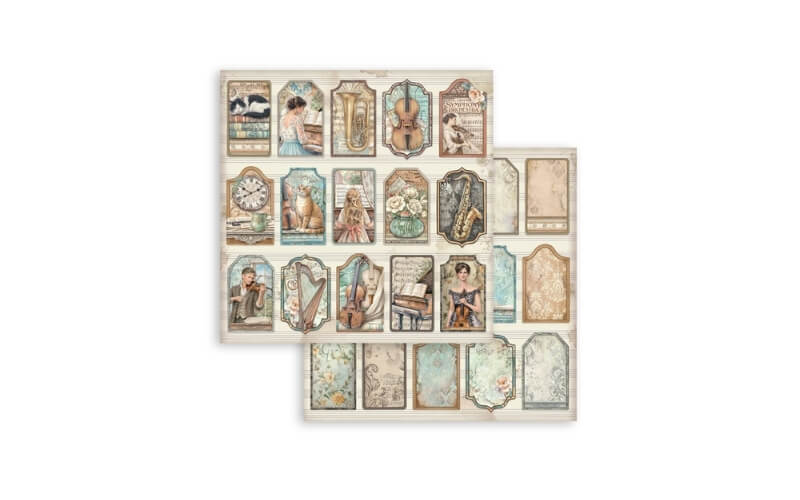 Plakboekpapier 30x30 Symphony Tags Stamperia