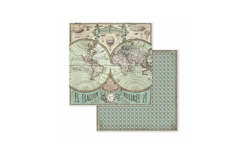 Plakboekpapier 30x30 Voyages Fantastiques Stamperia