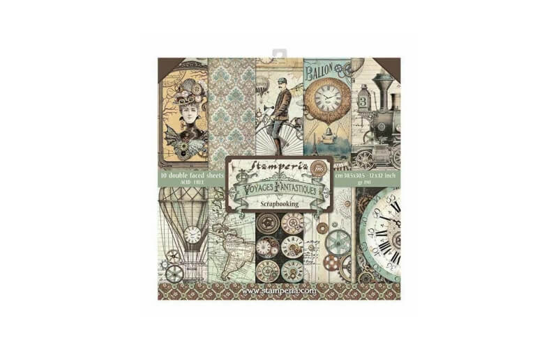 Plakboekpapier 30x30 Voyages Fantastiques Stamperia