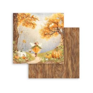 Plakboekpapier 30x30 Whispering Woods Elfje-Pompoen Stamperia