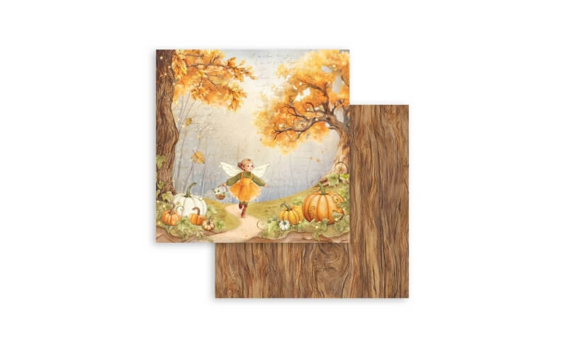 Plakboekpapier 30x30 Whispering Woods Elfje-Pompoen Stamperia