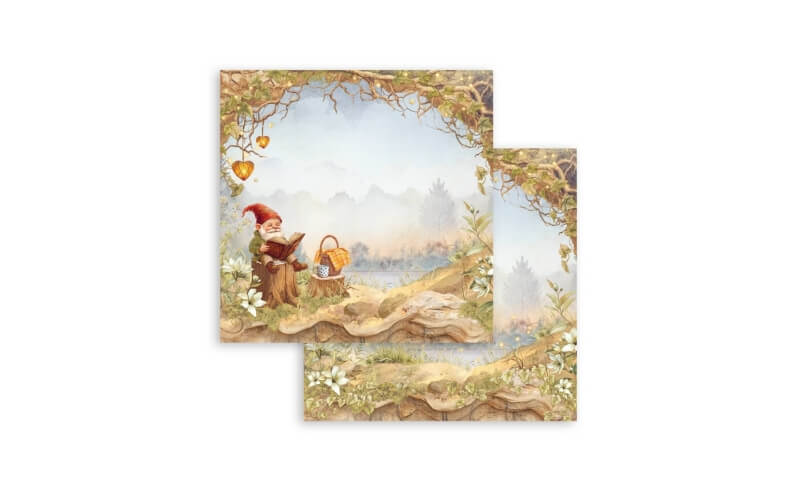 Plakboekpapier 30x30 Whispering Woods Kabouter Stamperia