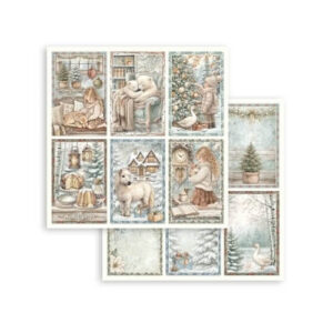 Plakboekpapier 30x30 White Christmas 6 Cards Stamperia