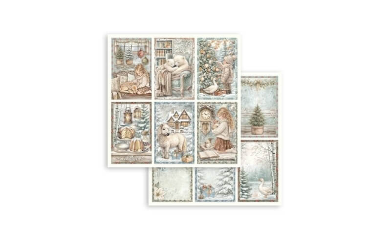 Plakboekpapier 30x30 White Christmas 6 Cards Stamperia
