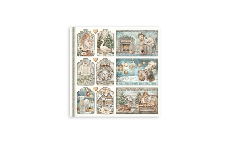 Plakboekpapier 30x30 White Christmas Enkelzijdig Stamperia
