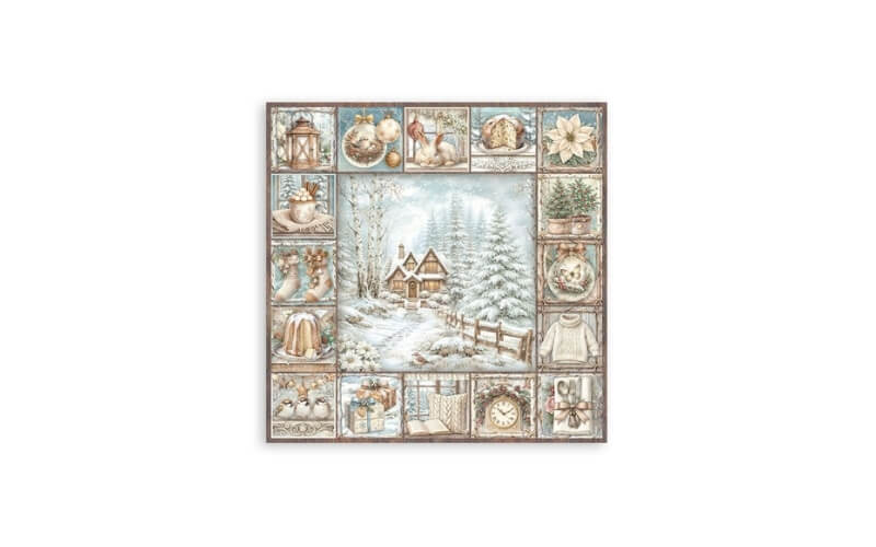 Plakboekpapier 30x30 White Christmas Enkelzijdig Stamperia