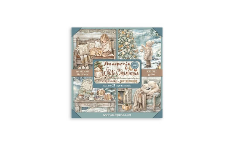Plakboekpapier 30x30 White Christmas Enkelzijdig Stamperia