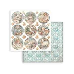 Plakboekpapier 30x30 White Christmas Rounds Stamperia