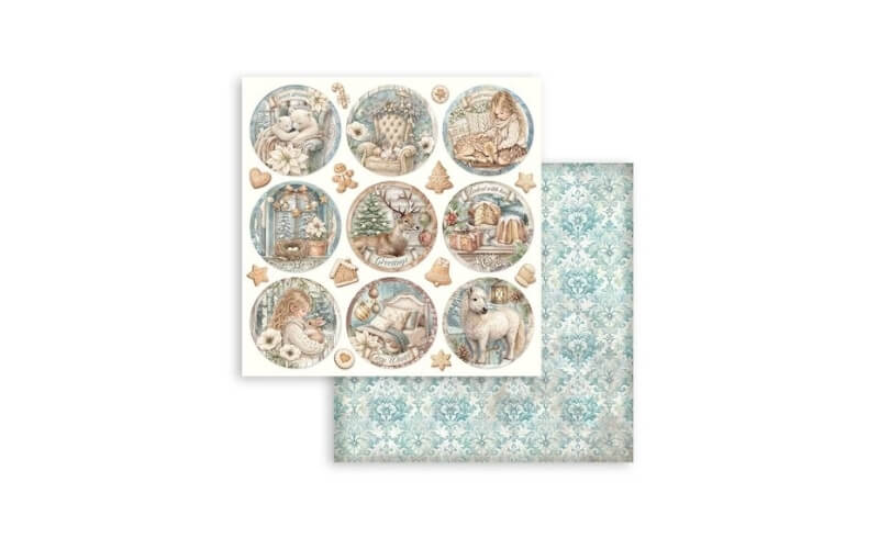 Plakboekpapier 30x30 White Christmas Rounds Stamperia