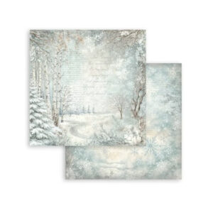Plakboekpapier 30x30 White Christmas Snowy Woods Stamperia