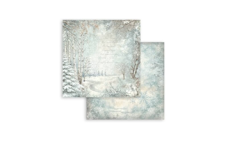 Plakboekpapier 30x30 White Christmas Snowy Woods Stamperia