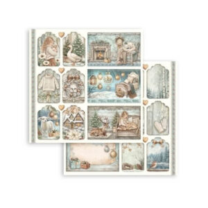 Plakboekpapier 30x30 White Christmas Tags Stamperia