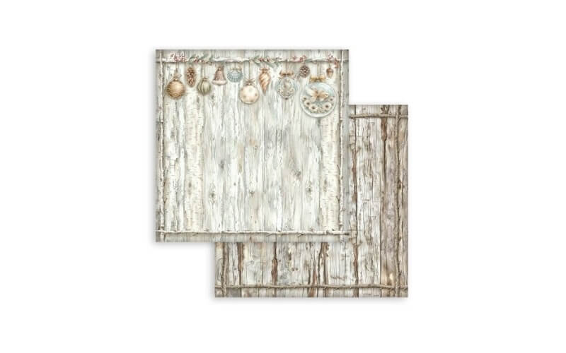 Plakboekpapier 30x30 White Christmas Wooden Pattern Stamperia