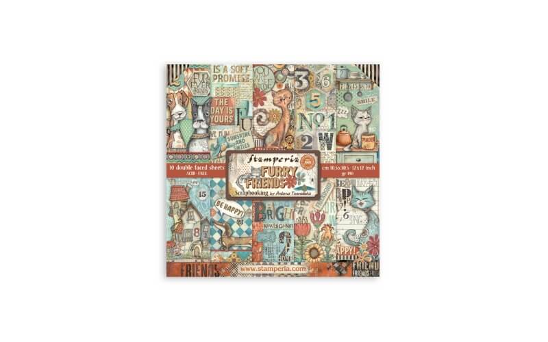 Plakboekpapier 30x30Furry Friends Stamperia