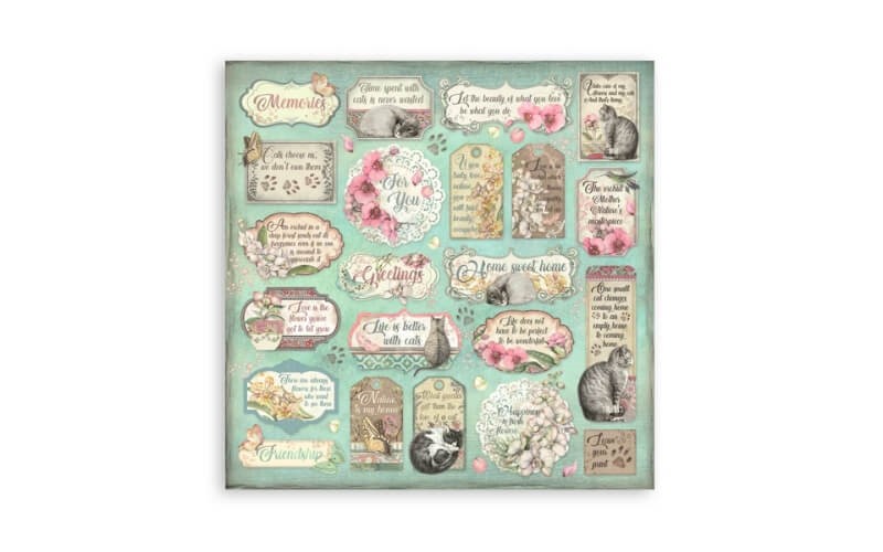 Plakboekpapier 30x30cm Orchideeën-Katten Stamperia