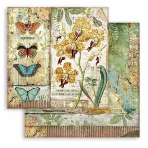 Plakboekpapier 30x30 Amazone Vlinders Orchideeën Stamperia