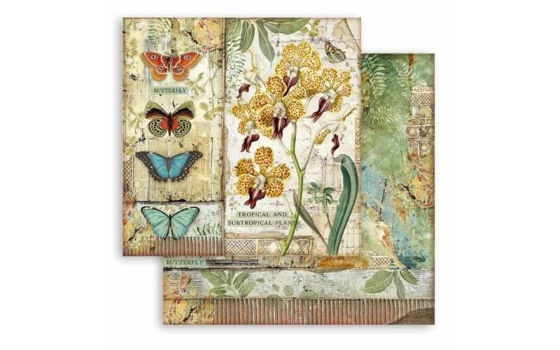 Plakboekpapier 30x30 Amazone Vlinders Orchideeën Stamperia