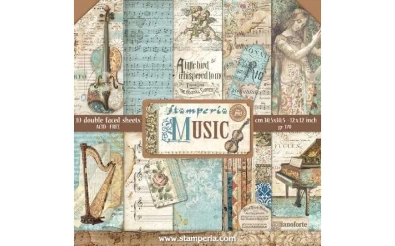Plakboekpapier 30x30 Muziek Stamperia