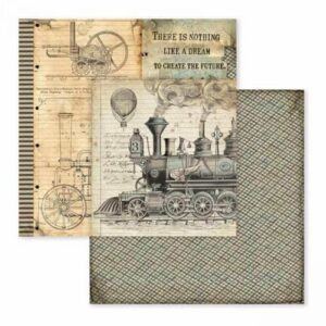Plakboekpapier 30x30 Reizigers Stoomtrein Stamperia