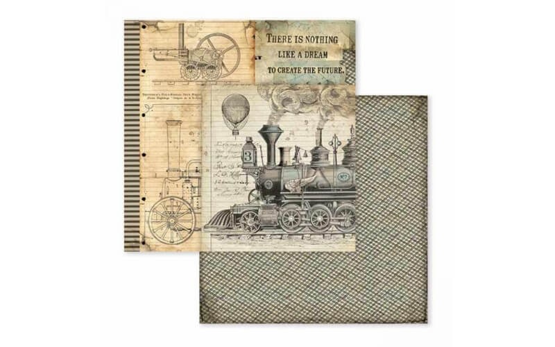 Plakboekpapier 30x30 Reizigers Stoomtrein Stamperia