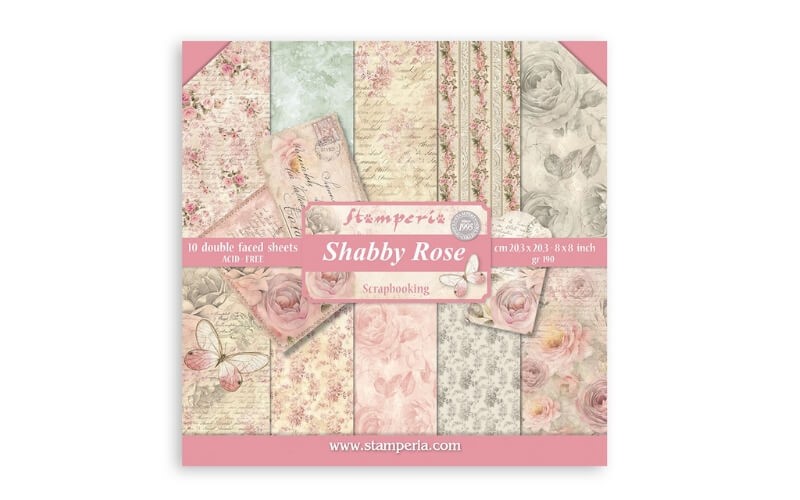 Plakboekpapier 20x20 Shabby Rozen Stamperia