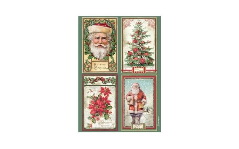 Rijstpapier A4 Classic Christmas 4 Cards Stamperia