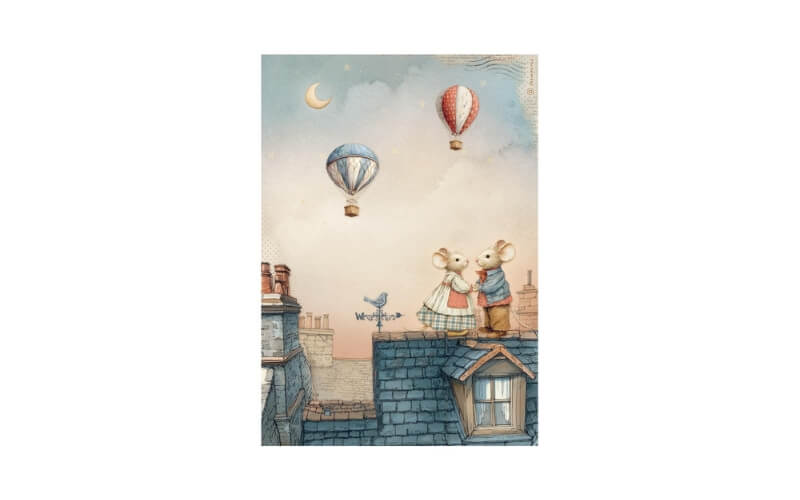 Rijstpapier A4 Family Mice on the Roof Stamperia