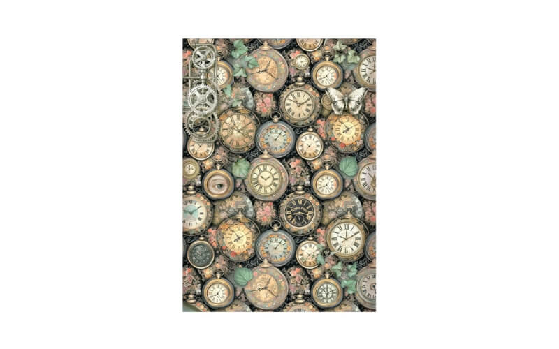 Rijstpapier A4 Gardens of Time Clock Pattern Stamperia