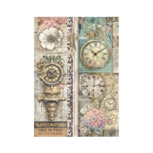 Rijstpapier A4 Gardens of Time Clocks Time is Free Stamperia