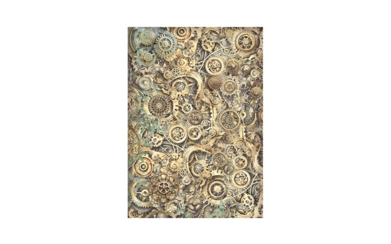 Rijstpapier A4 Gardens of Time Gears Stamperia