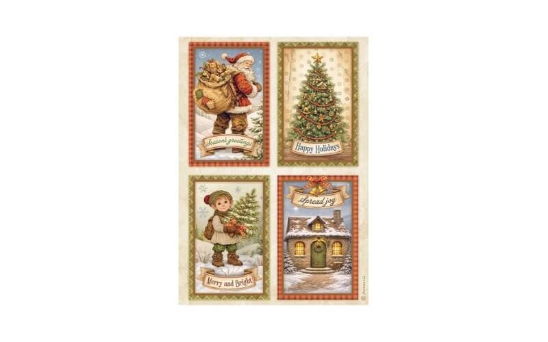 Rijstpapier A4 Silent Night 4 Cards Stamperia