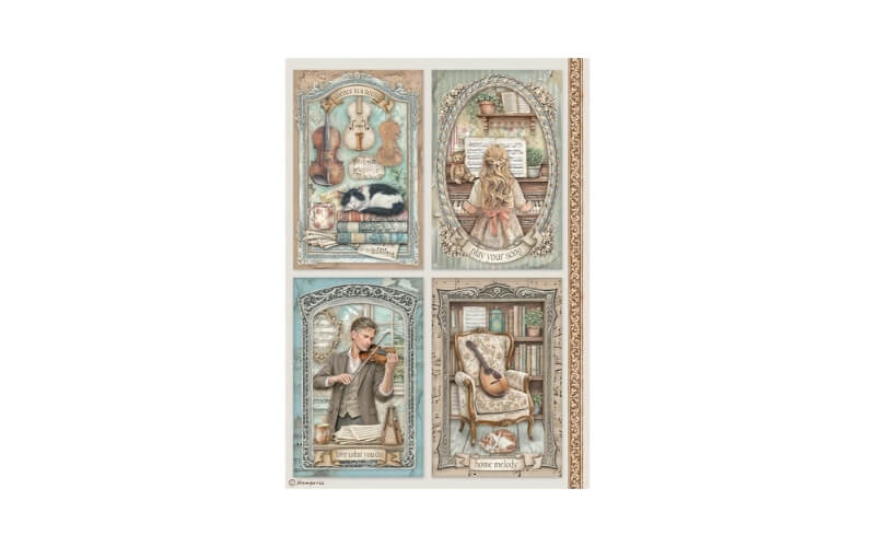 Rijstpapier A4 Symphony 4 Cards Stamperia