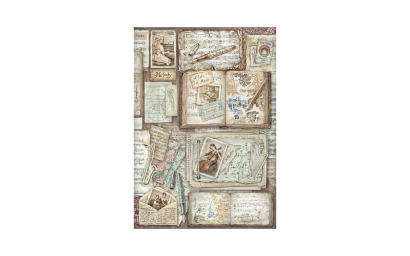 Rijstpapier A4 Symphony Letters and Books Stamperia