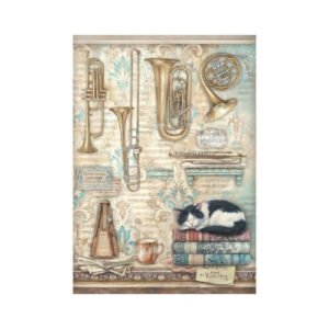 Rijstpapier A4 Symphony Trumpets and Cat Stamperia