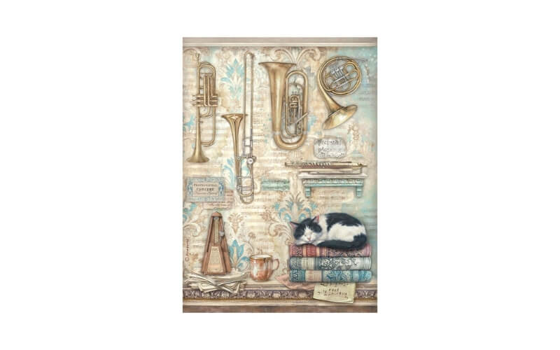 Rijstpapier A4 Symphony Trumpets and Cat Stamperia
