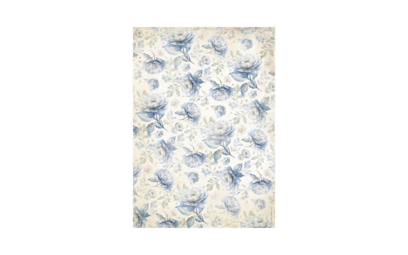 Rijstpapier A4 Timeless Blauw Bloempatroon Stamperia