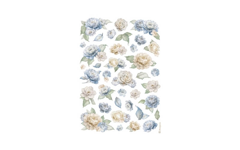 Rijstpapier A4 Timeless Rozen en Blauwe Bloemen Stamperia