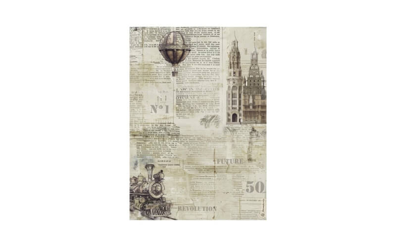 Rijstpapier A4 Voyages Fantastiques Sepia Background Stamperia