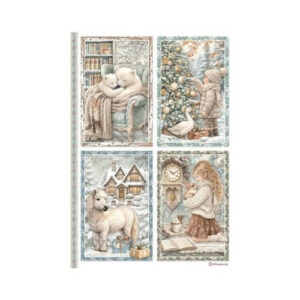 Rijstpapier A4 White Christmas 4 Cards Stamperia